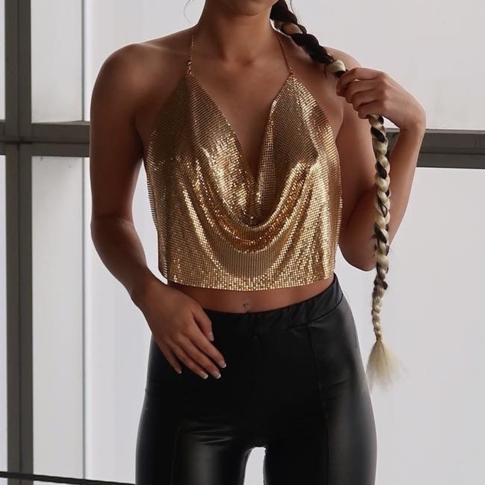 Gold Sequin Halter Top